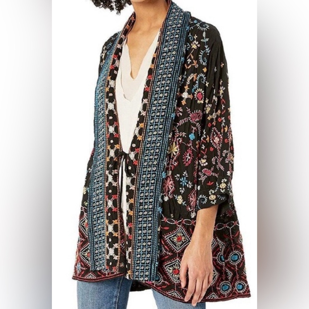 Johnny Was Waverly Kimono Jacket Colorful Embroidered Boho Artsy Size Medium